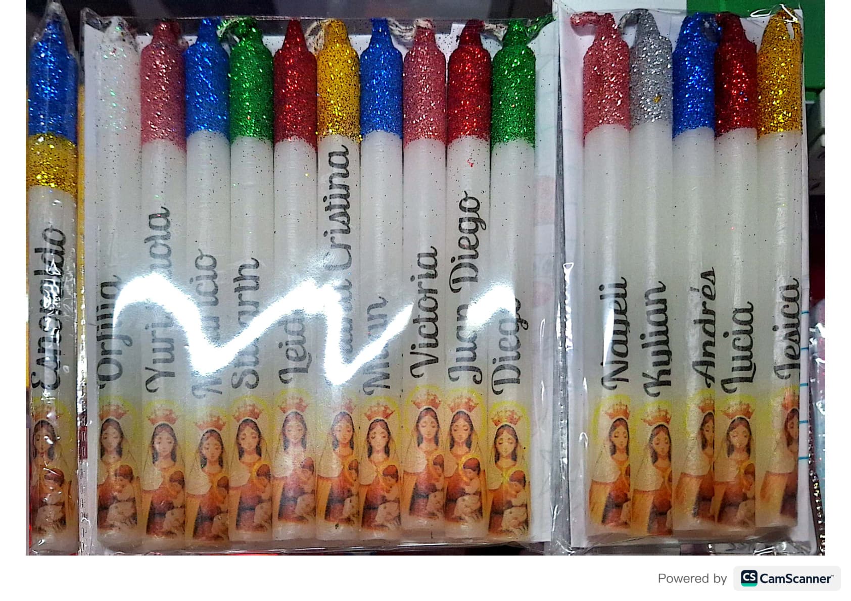 Velas devocionales personalizadas con imagen de la Virgen y nombres